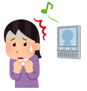 インターホンにびっくりする女性